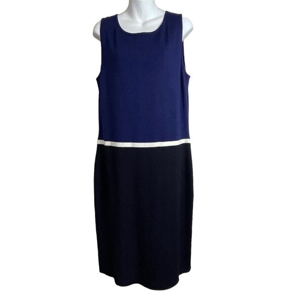 St.‎ John Collection Santana Knit Sleeveless Dress Size 12 Blue Black Colorblock - Picture 1 of 10